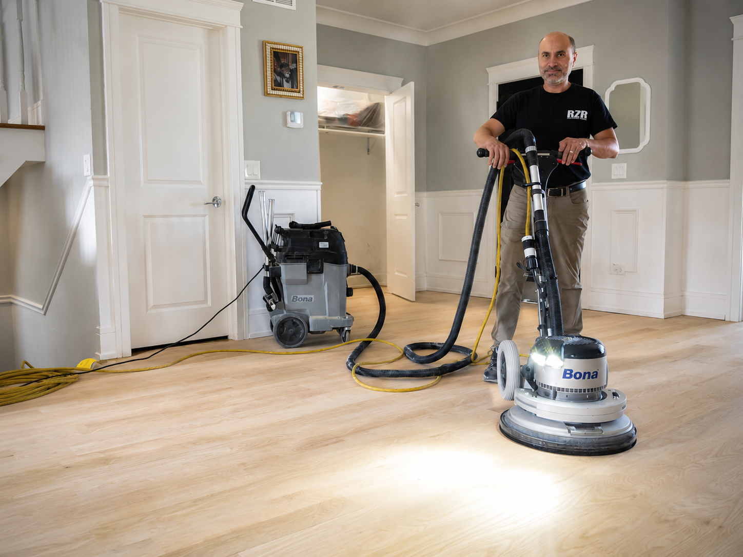 RZR Hardwood Flooring using Bona PowerDrive and professional dust containment