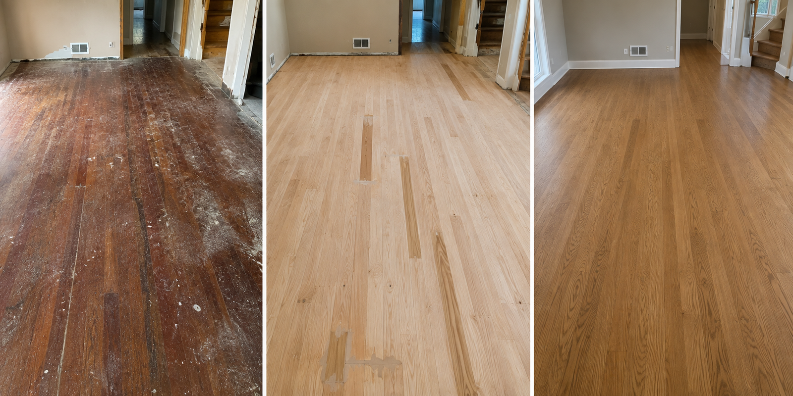 Hardwood Flooring Lake Forest - hardwood floor restoration before, during and after by RZR Hardwood Flooring