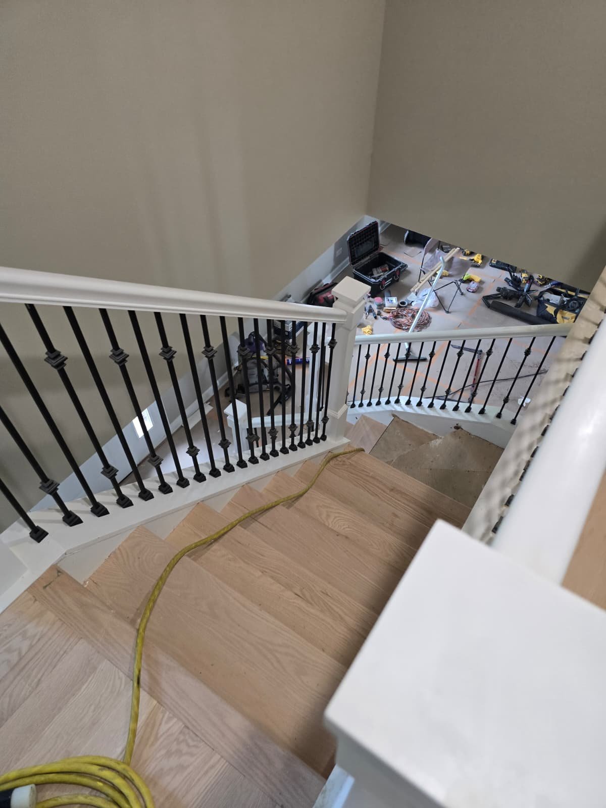 New hardwood stairs before stain and finishing