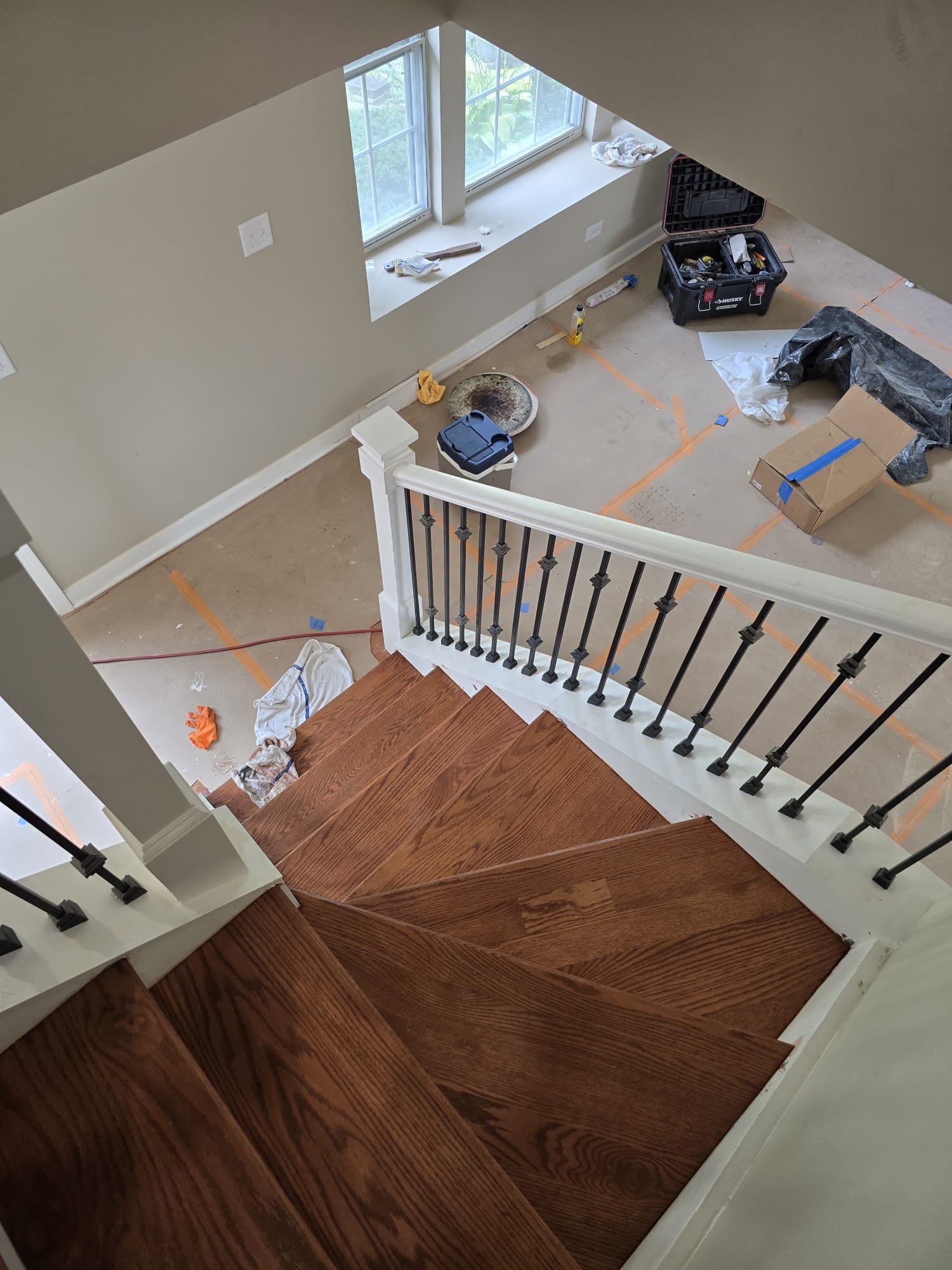 New hardwood stairs after stain and final protective finish